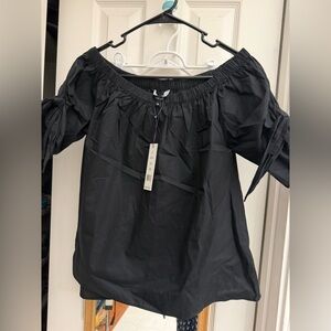 NWT Walter baker poplin Elegant Black Off-Shoulder bow ties Top &-/;;(